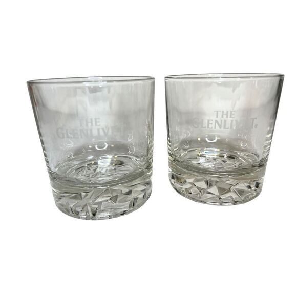 Collectible Set of 2 Heavy Diamond Cut The Glenlivet Rocks Whiskey Glasses EC - Picture 3 of 8